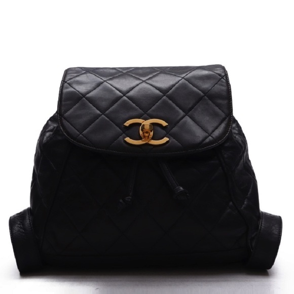 Chanel Matelasse Double Chain Backpack Lambskin Black - Picture 1 of 8